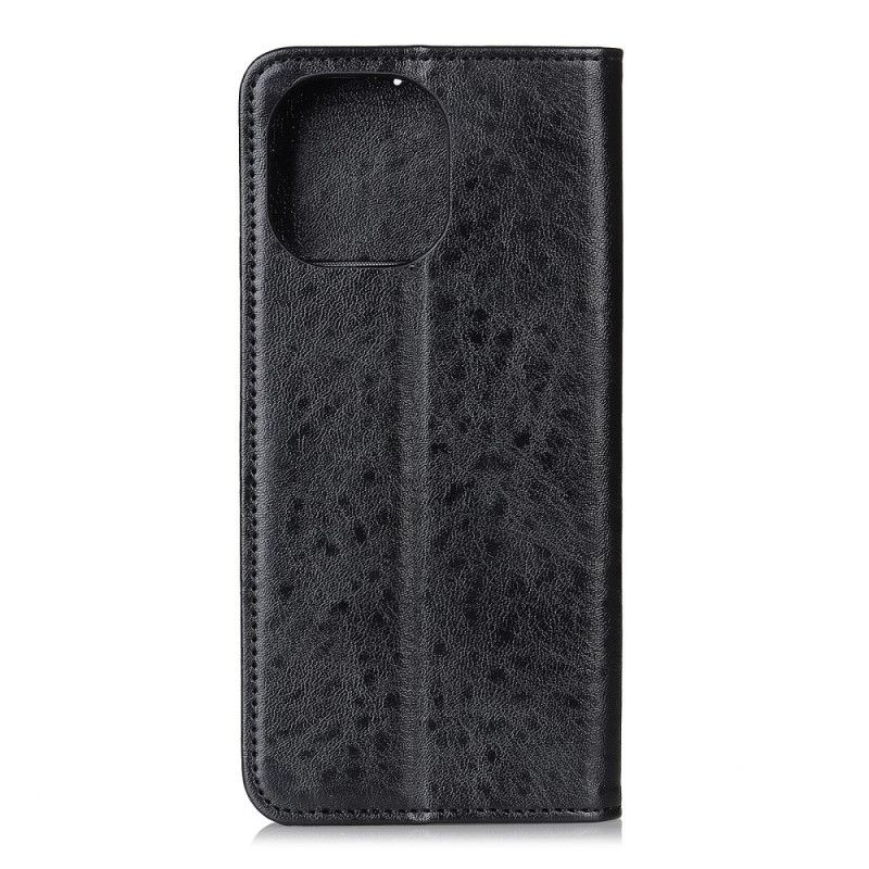 Flip Case Für Xiaomi Mi 11 Schwarz Strukturiertes Spaltleder