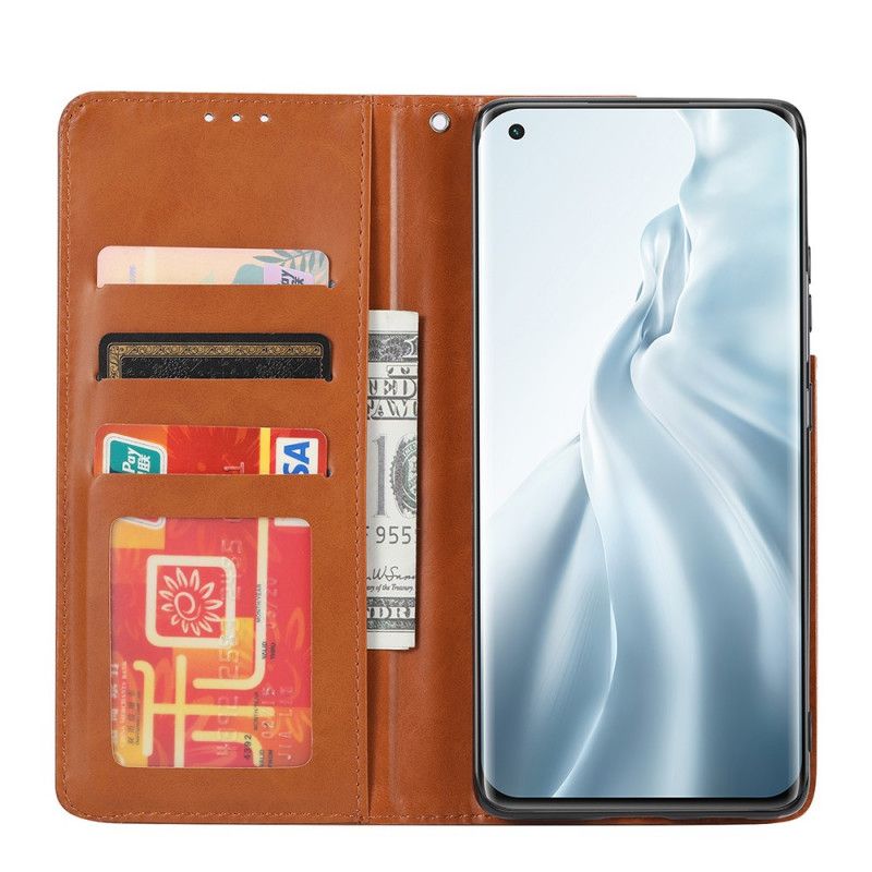 Flip Case Xiaomi Mi 11 Schwarz Handyhülle Kartenhalter Aus Kunstleder