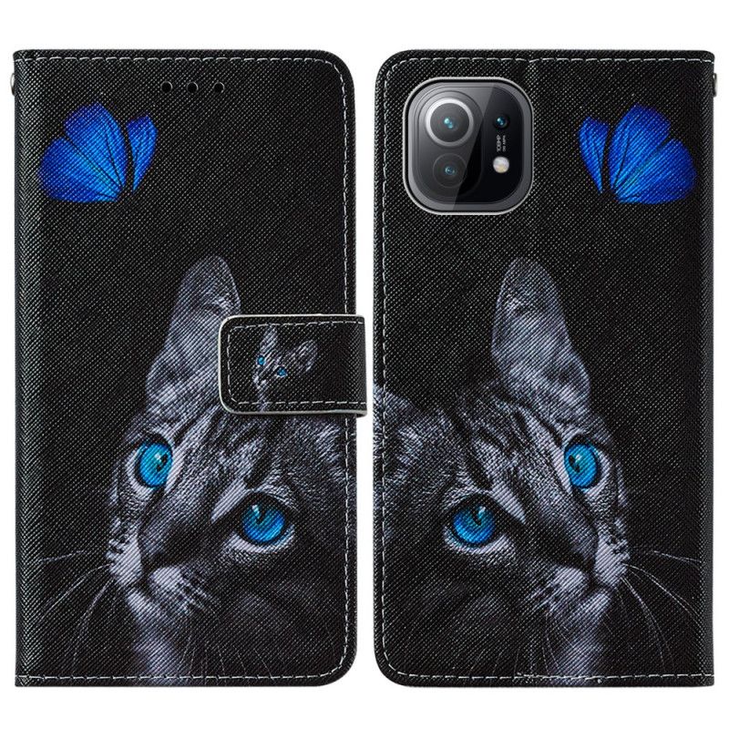 Lederhüllen Xiaomi Mi 11 Katze Und Blauer Schmetterling