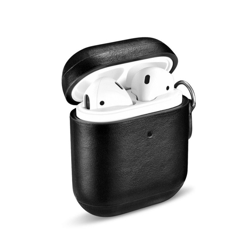 Hülle AirPods Schwarz Echtes Leder Mit Icarer Armband