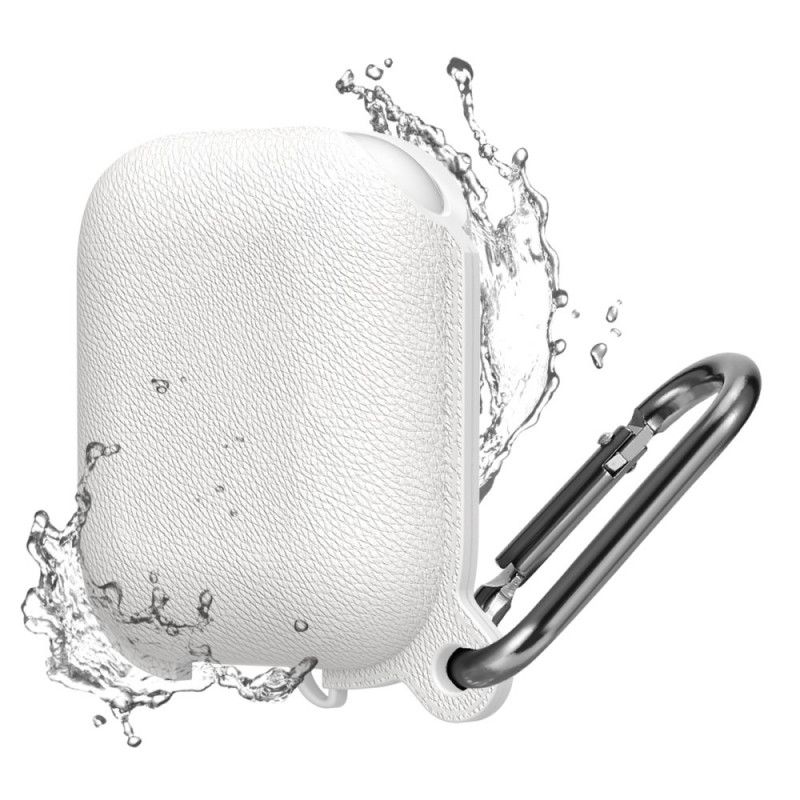 Hülle AirPods Schwarz Handyhülle Wasserdichtes Litschi-Kunstleder Mit Karabinerhaken