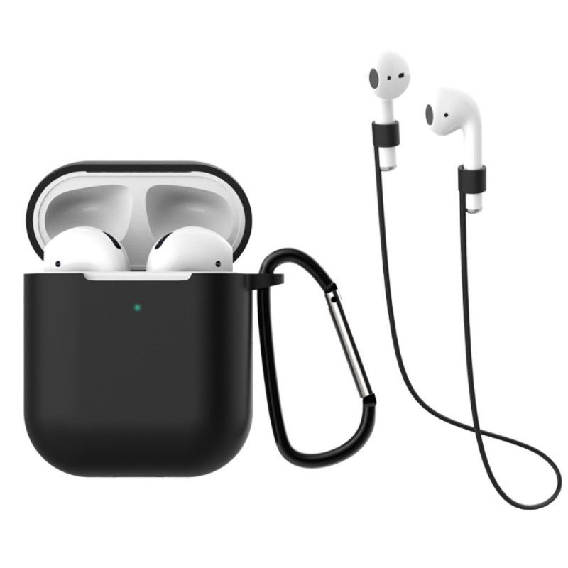 Hülle AirPods Schwarz Mit Karabiner Und Schnur