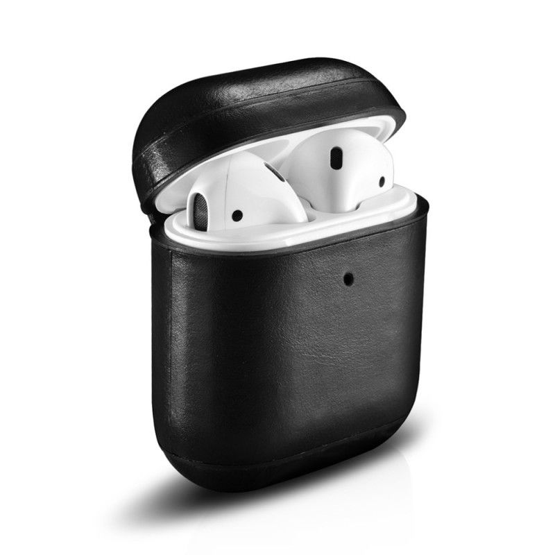 Hülle Für AirPods Schwarz Echtes Icarer Leder