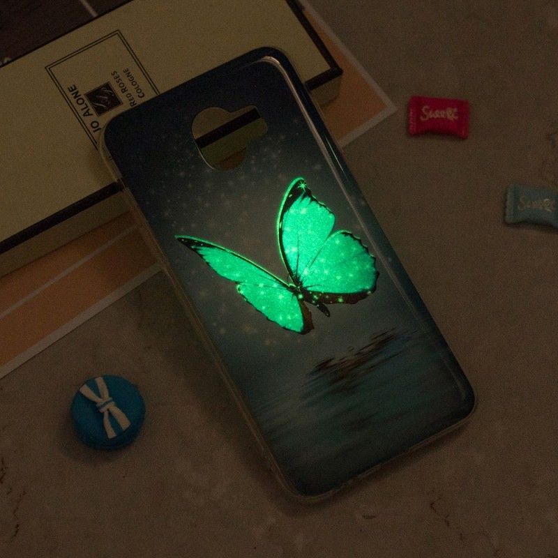 Hülle Samsung Galaxy J6 Fluoreszierender Blauer Schmetterling