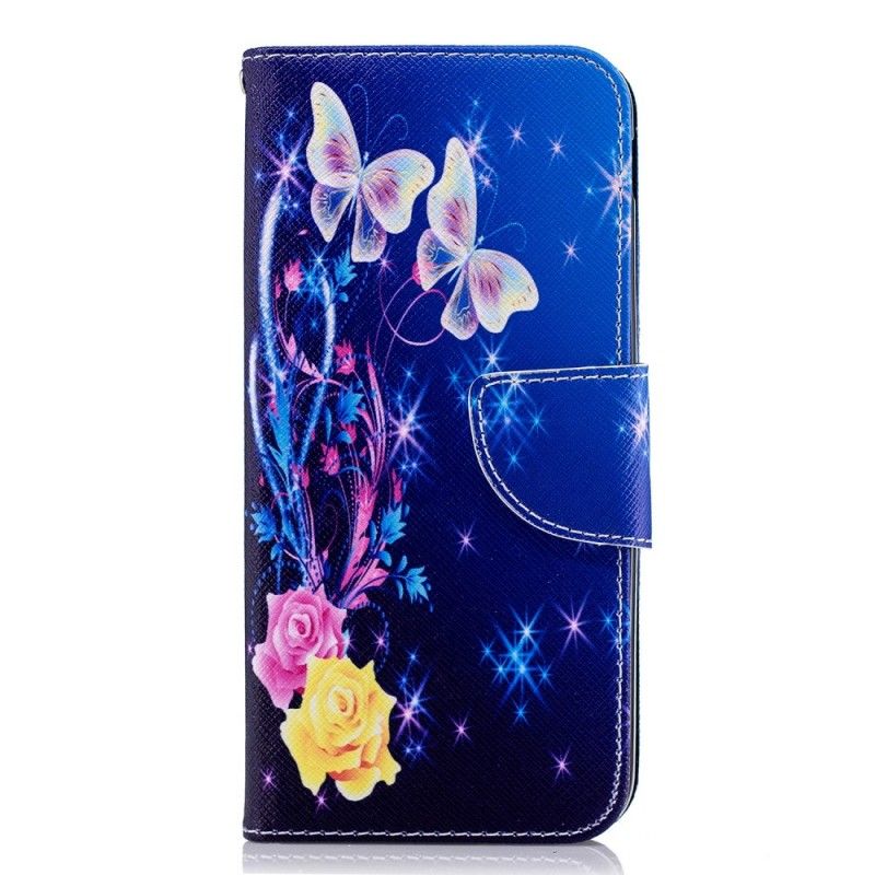 Lederhüllen Samsung Galaxy J6 Handyhülle Schmetterlinge In Der Nacht