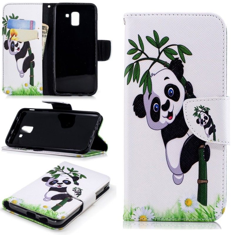 Lederhüllen Samsung Galaxy J6 Panda Auf Bambus