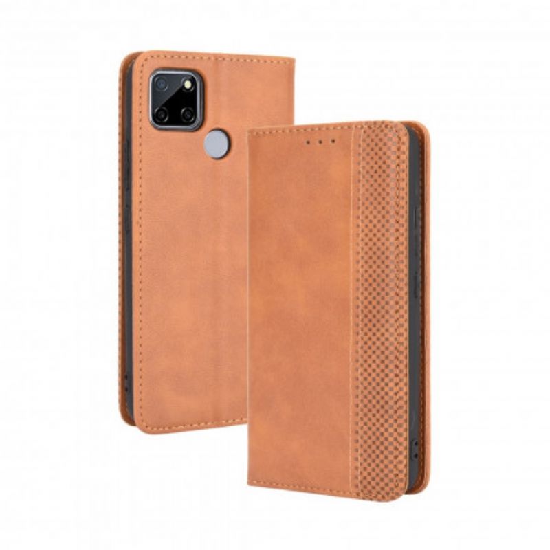 Flip Case Oppo A15 Stilisierter Vintage-ledereffekt