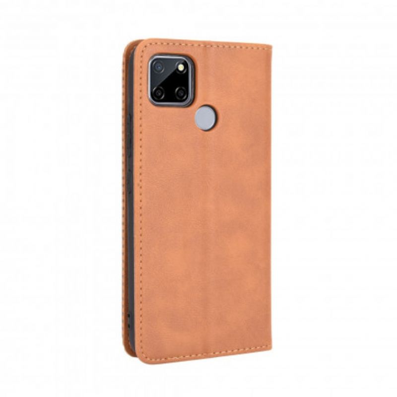 Flip Case Oppo A15 Stilisierter Vintage-ledereffekt