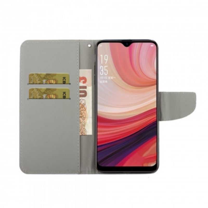 Lederhüllen Für Oppo A15 Patchwork Mit Riemen