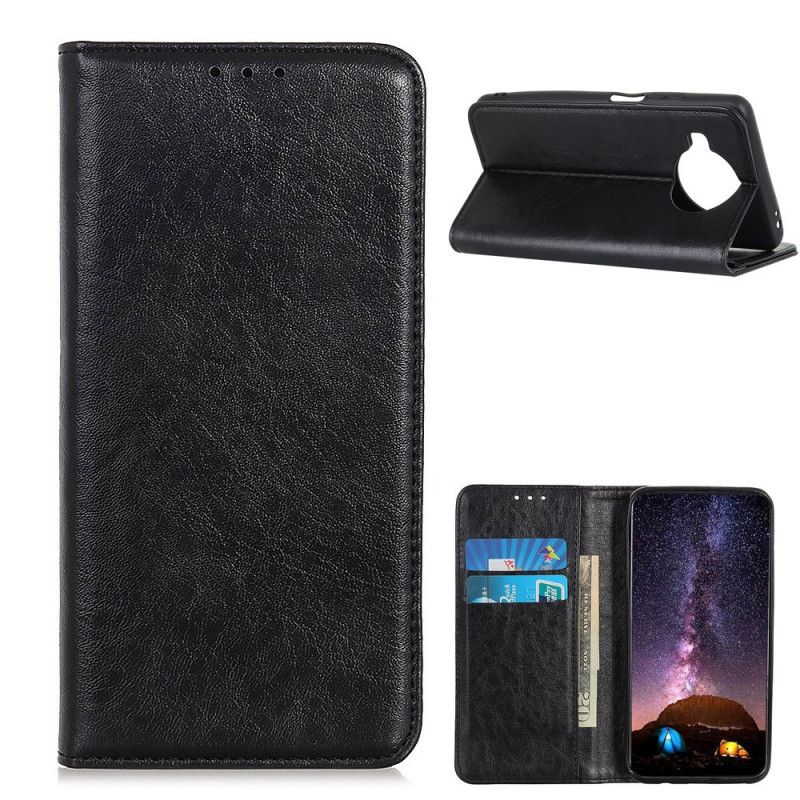 Flip Case Für Xiaomi Mi 10T Lite 5G / Redmi Note 9 Pro 5G Schwarz Strukturiertes Spaltleder