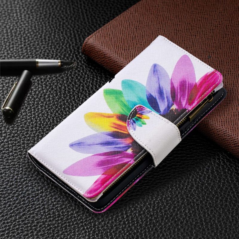 Lederhüllen Für Xiaomi Mi 10T Lite 5G / Redmi Note 9 Pro 5G Schwarz Blumenreißverschlusstasche