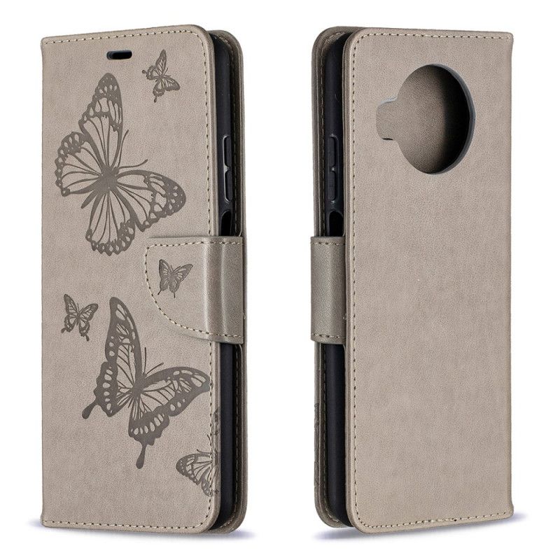 Lederhüllen Xiaomi Mi 10T Lite 5G / Redmi Note 9 Pro 5G Grau Bedruckte Schmetterlinge