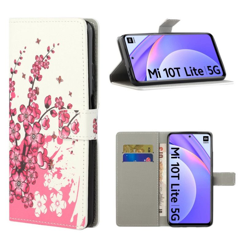 Lederhüllen Xiaomi Mi 10T Lite 5G / Redmi Note 9 Pro 5G Magenta Tropische Blumen