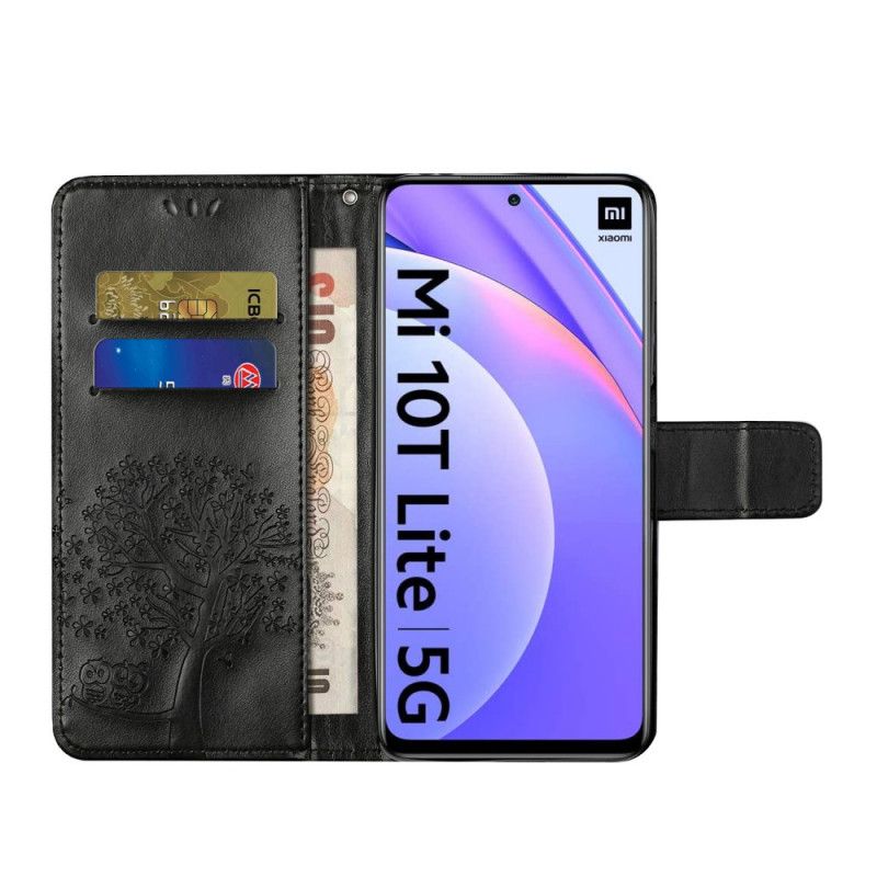 Lederhüllen Xiaomi Mi 10T Lite 5G / Redmi Note 9 Pro 5G Schwarz Handyhülle Baum- Und Tanga-Eulen