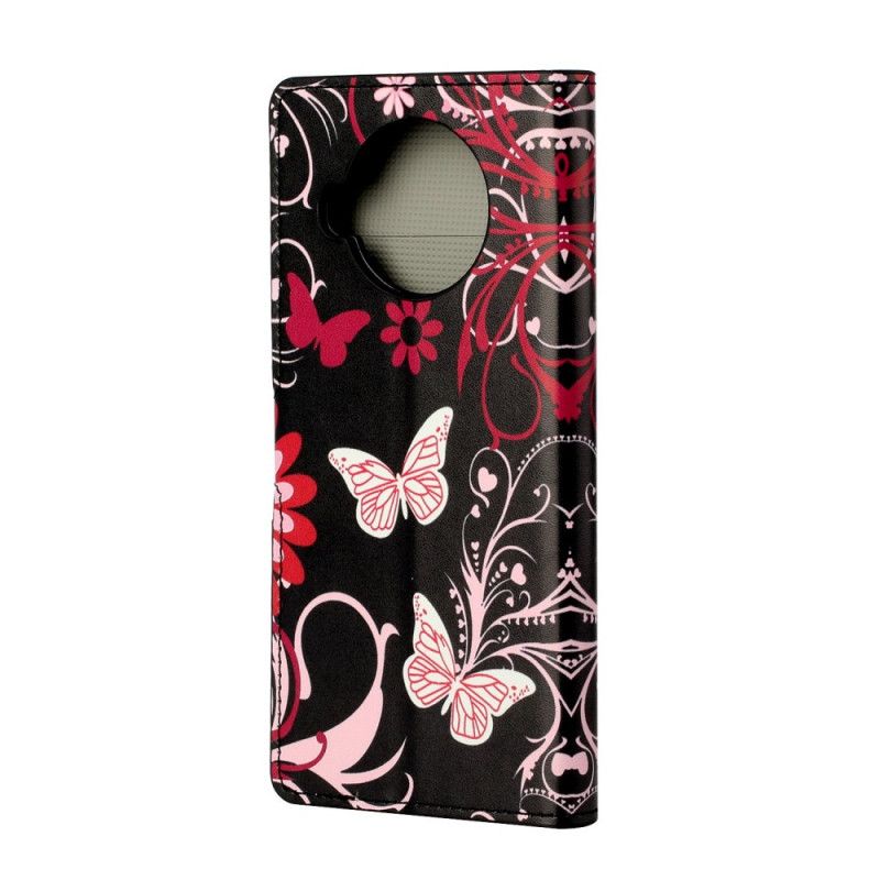 Lederhüllen Xiaomi Mi 10T Lite 5G / Redmi Note 9 Pro 5G Schwarz Schmetterlinge Und Blumen
