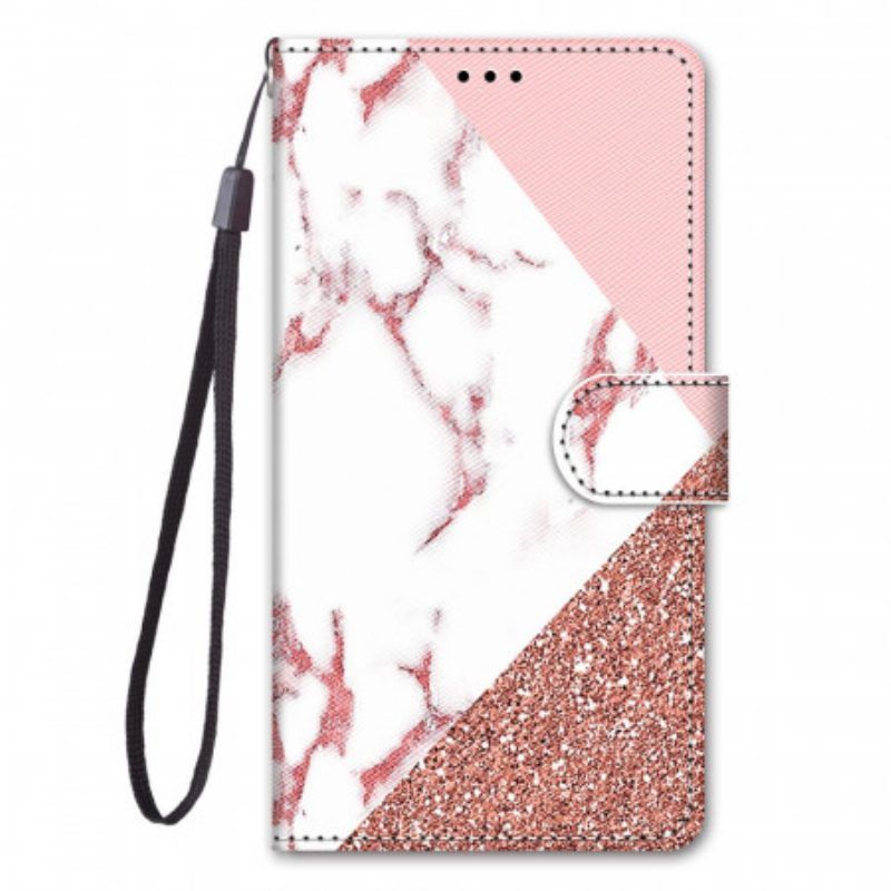 Flip Case Für Samsung Galaxy M23 5G Dreieck Aus Marmor Und Glitzer