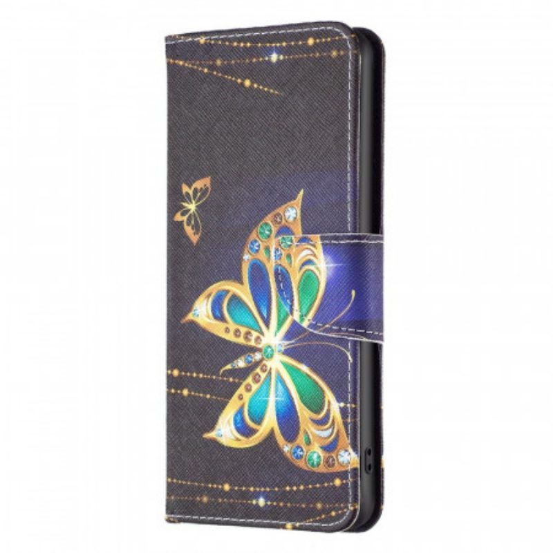 Flip Case Für Samsung Galaxy M23 5G Goldener Schmetterling