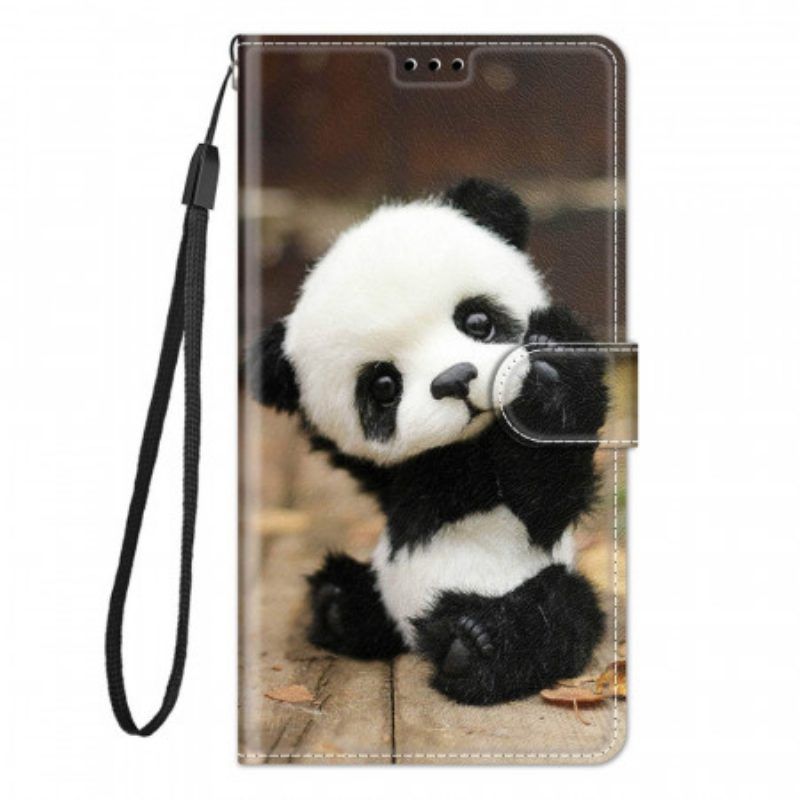 Flip Case Für Samsung Galaxy M23 5G Mit Kordel Kleiner Panda Mit Riemen