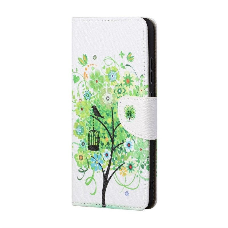 Lederhüllen Für Samsung Galaxy M23 5G Baum Mit Grünen Blättern