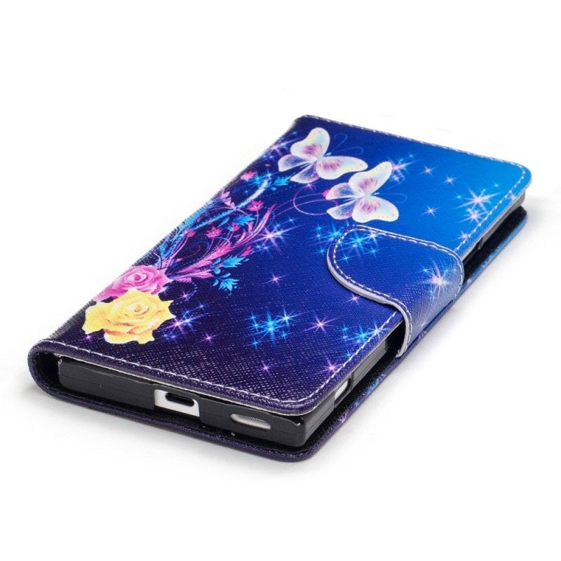 Lederhüllen Sony Xperia XA1 Pink Handyhülle Schmetterlinge In Der Nacht