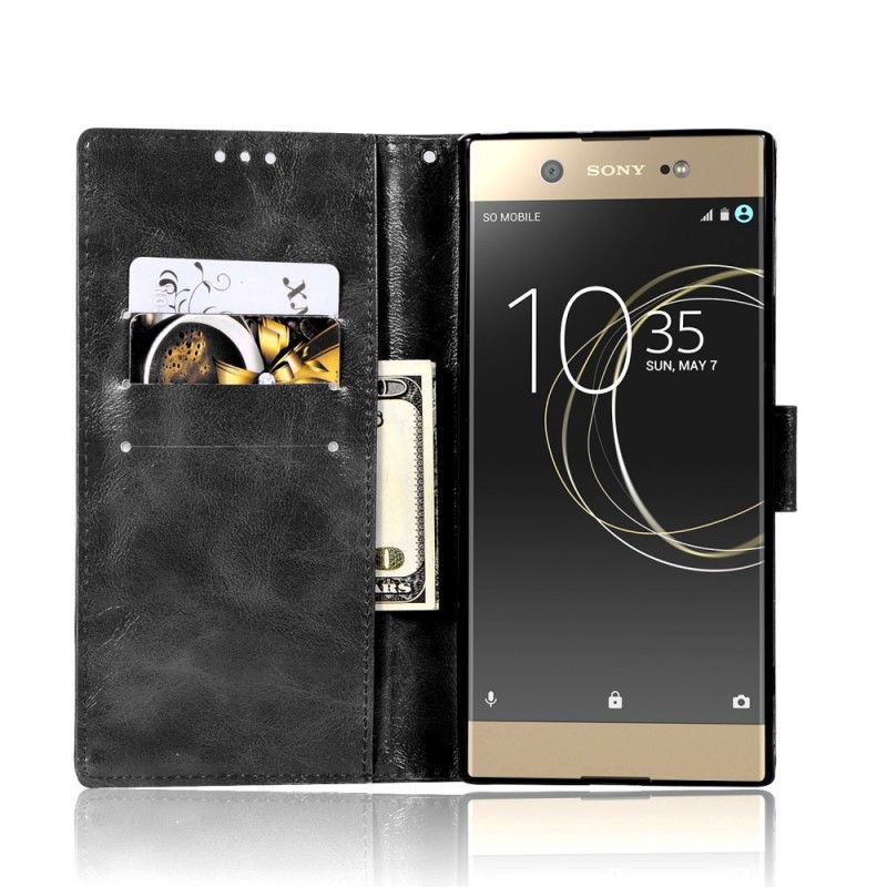 Lederhüllen Sony Xperia XA1 Schwarz Vintage Ledereffekt Mit Riemen