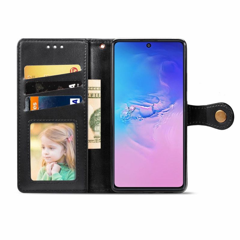 Lederhüllen Für Samsung Galaxy S10 Lite Schwarz Kunstleder Und Vintage-Verschluss