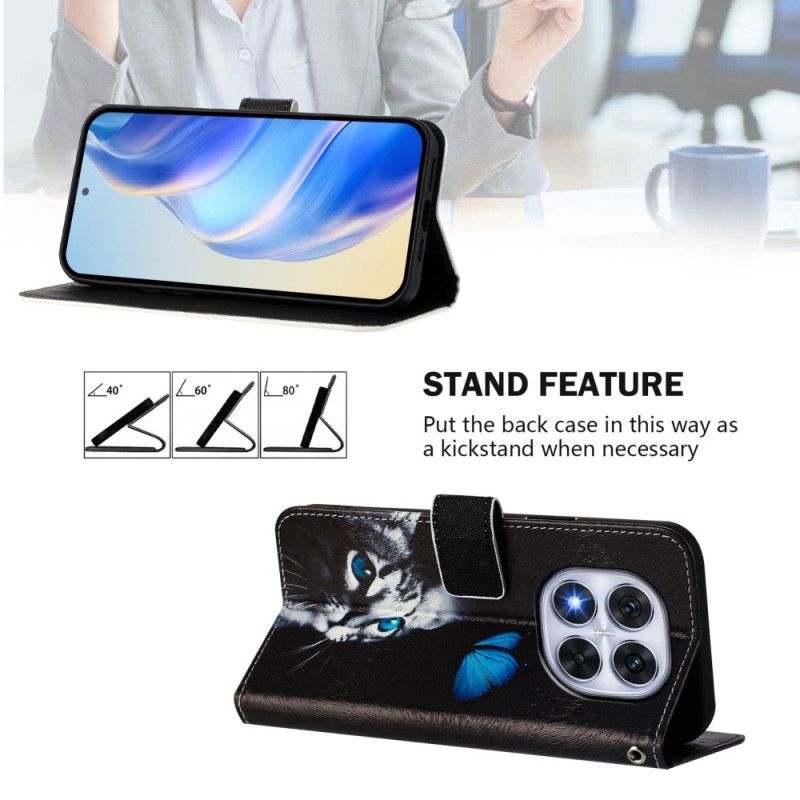 Lederhüllen Xiaomi Redmi Note 14 Pro Plus 5g Schmetterlings- Und Katzenmuster