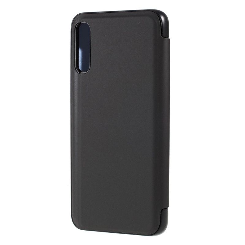 Ansichtsabdeckung Samsung Galaxy A70 Schwarz Spiegel Und Ledereffekt