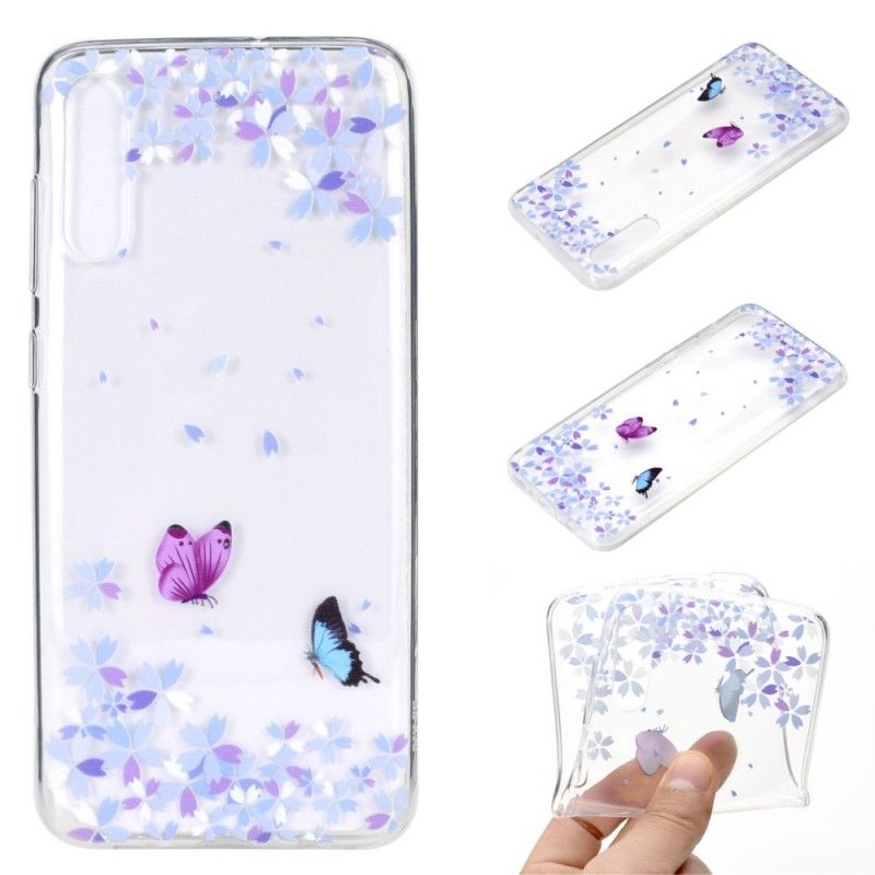 Hülle Für Samsung Galaxy A70 Transparente Schmetterlinge Und Blumen