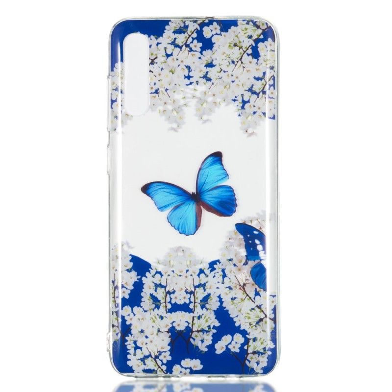 Hülle Samsung Galaxy A70 Blauer Schmetterling Und Winterblumen