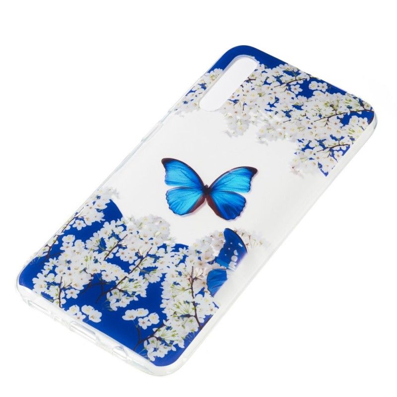 Hülle Samsung Galaxy A70 Blauer Schmetterling Und Winterblumen