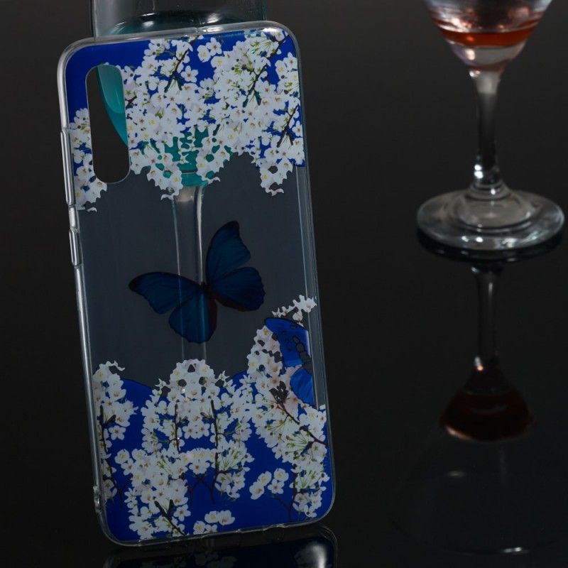 Hülle Samsung Galaxy A70 Blauer Schmetterling Und Winterblumen