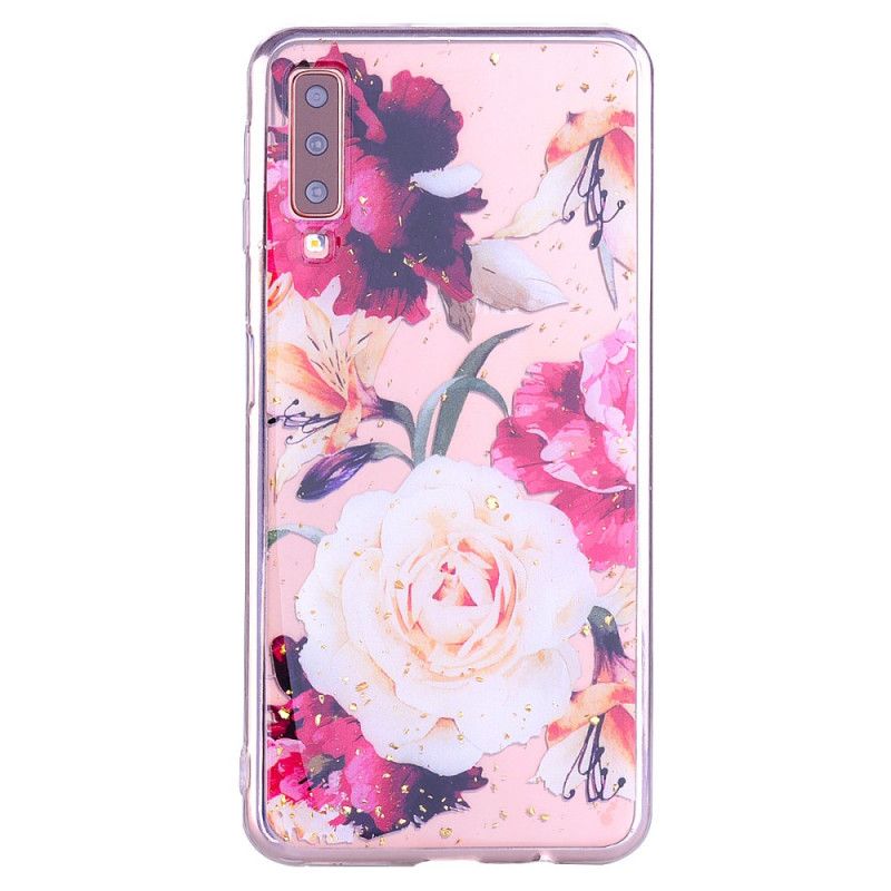 Hülle Samsung Galaxy A70 Handyhülle Blumen Und Glitzer