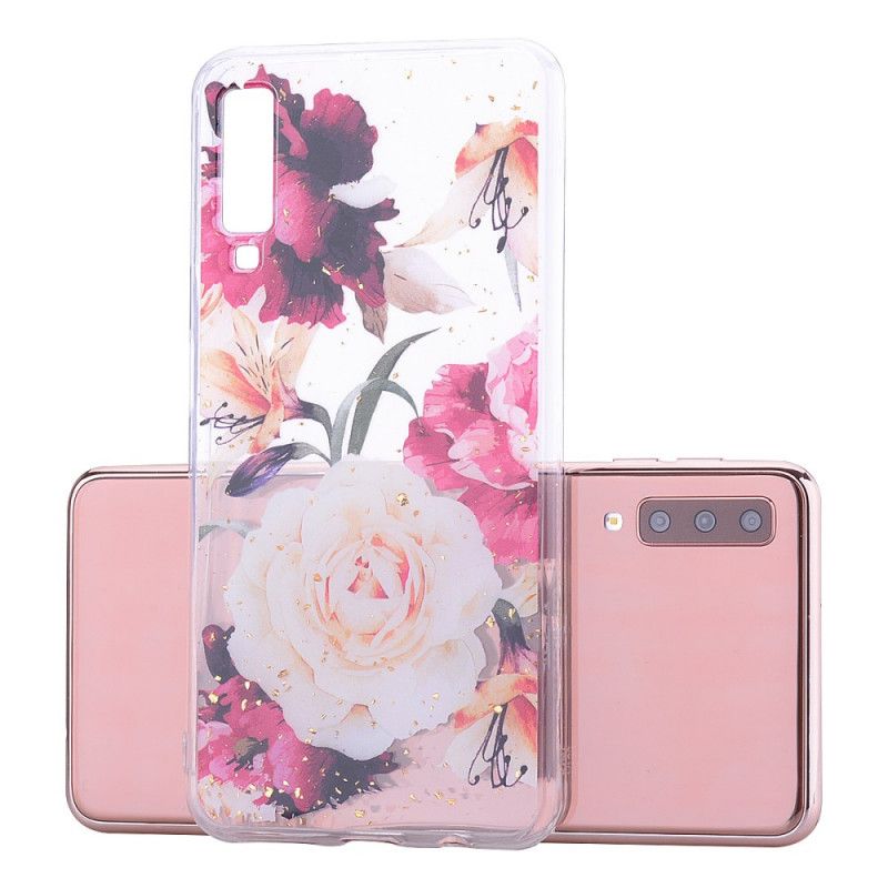 Hülle Samsung Galaxy A70 Handyhülle Blumen Und Glitzer