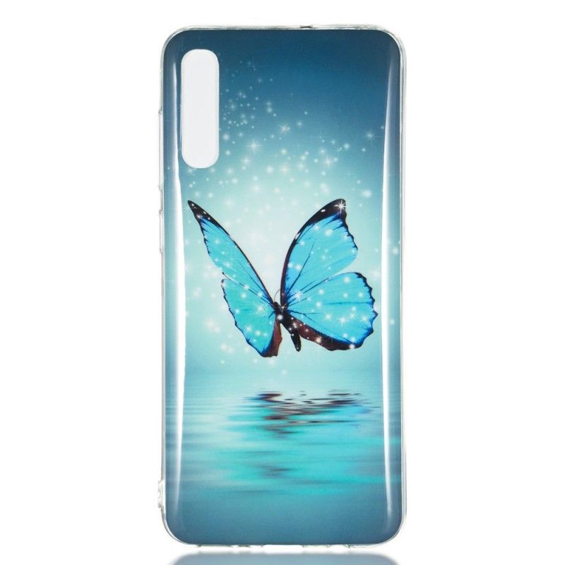 Hülle Samsung Galaxy A70 Handyhülle Fluoreszierender Blauer Schmetterling