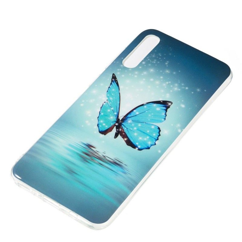 Hülle Samsung Galaxy A70 Handyhülle Fluoreszierender Blauer Schmetterling