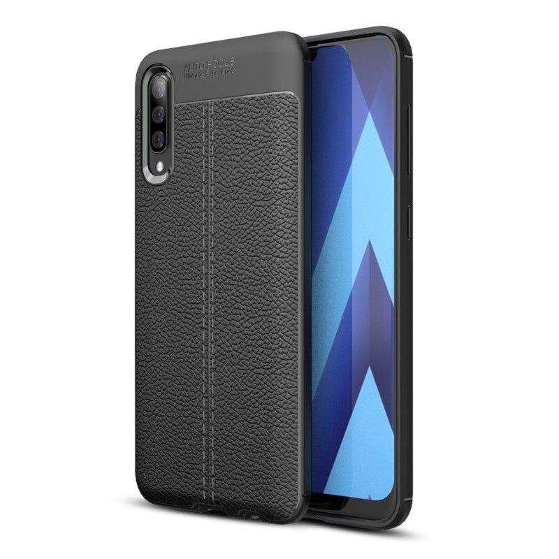 Hülle Samsung Galaxy A70 Schwarz Doppellinien-Litschileder-Effekt