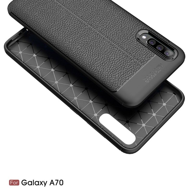 Hülle Samsung Galaxy A70 Schwarz Doppellinien-Litschileder-Effekt