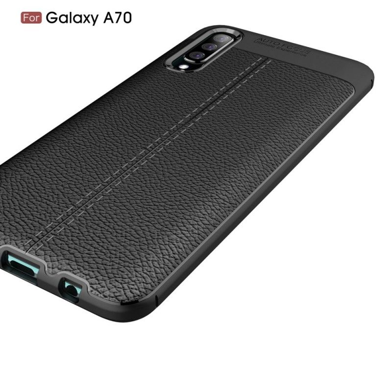 Hülle Samsung Galaxy A70 Schwarz Doppellinien-Litschileder-Effekt