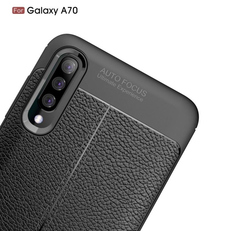 Hülle Samsung Galaxy A70 Schwarz Doppellinien-Litschileder-Effekt