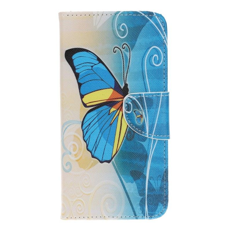 Lederhüllen Für Samsung Galaxy A70 Blauer Und Gelber Schmetterling