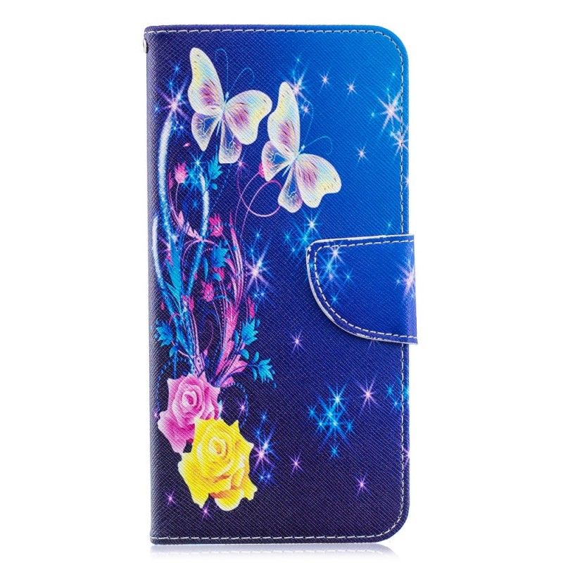 Lederhüllen Für Samsung Galaxy A70 Magenta Goldene Schmetterlinge