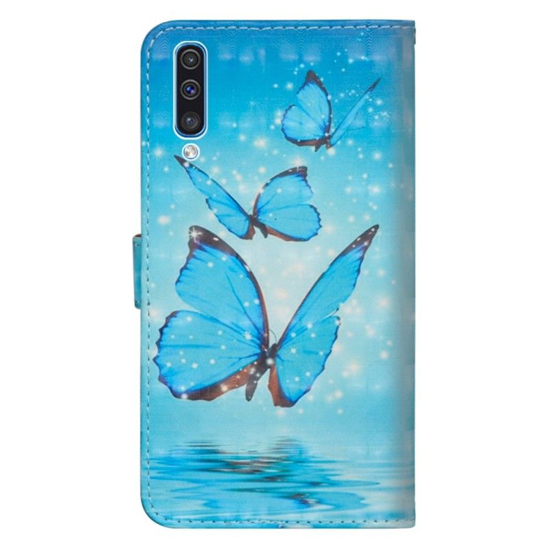 Lederhüllen Samsung Galaxy A70 Fliegende Blaue Schmetterlinge