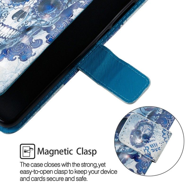 Lederhüllen Samsung Galaxy A70 Handyhülle Blauer Schädel