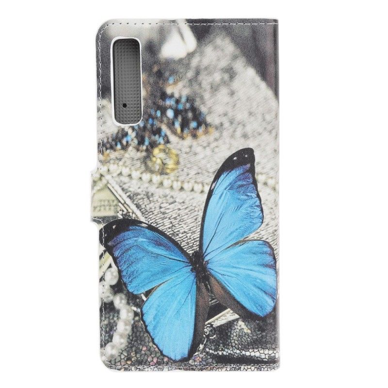 Lederhüllen Samsung Galaxy A70 Handyhülle Blauer Schmetterling