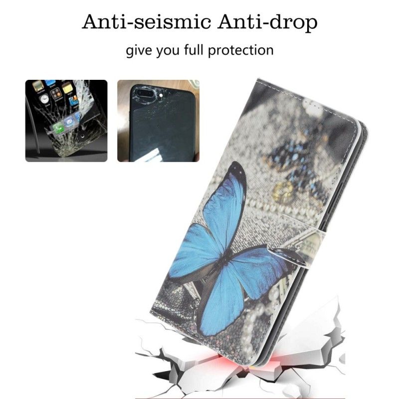Lederhüllen Samsung Galaxy A70 Handyhülle Blauer Schmetterling