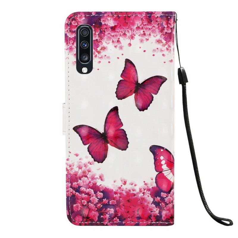 Lederhüllen Samsung Galaxy A70 Handyhülle Rote Schmetterlinge