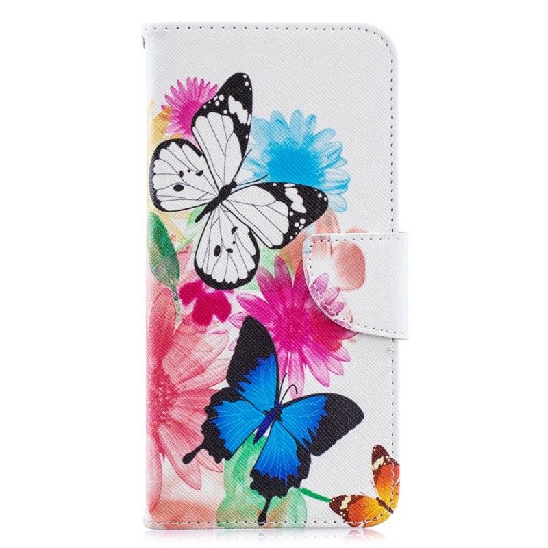 Lederhüllen Samsung Galaxy A70 Magenta Bemalte Schmetterlinge Und Blumen