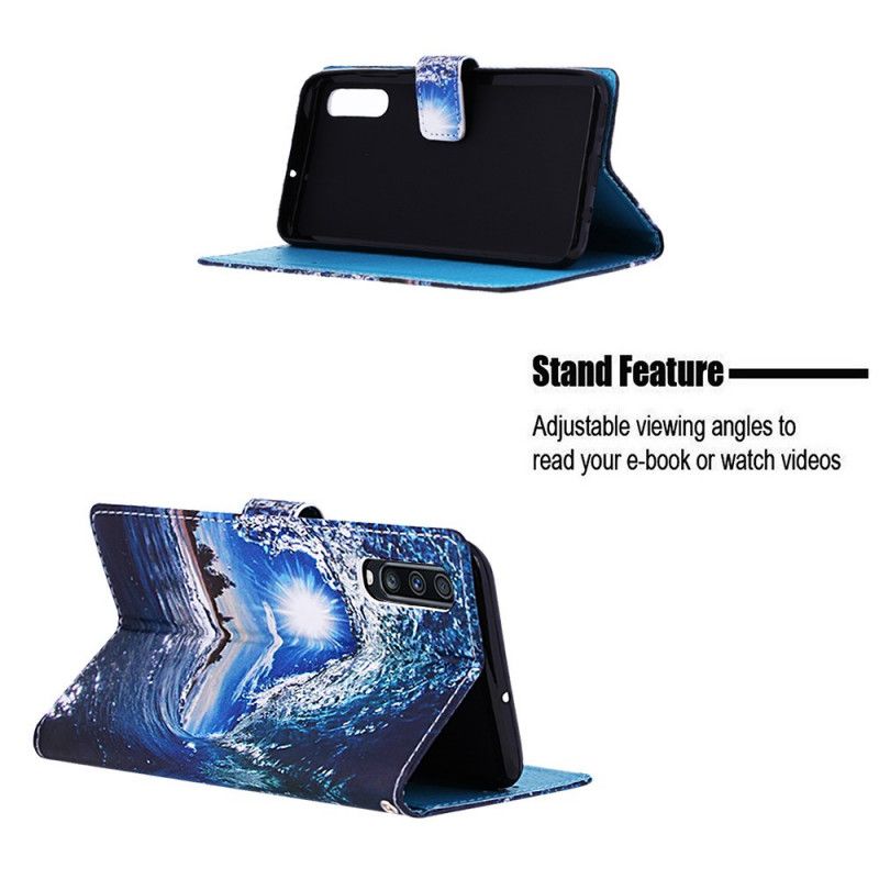 Lederhüllen Samsung Galaxy A70 Marineblau Landschaftsträumereien Mit Riemen