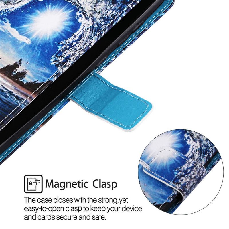 Lederhüllen Samsung Galaxy A70 Marineblau Landschaftsträumereien Mit Riemen